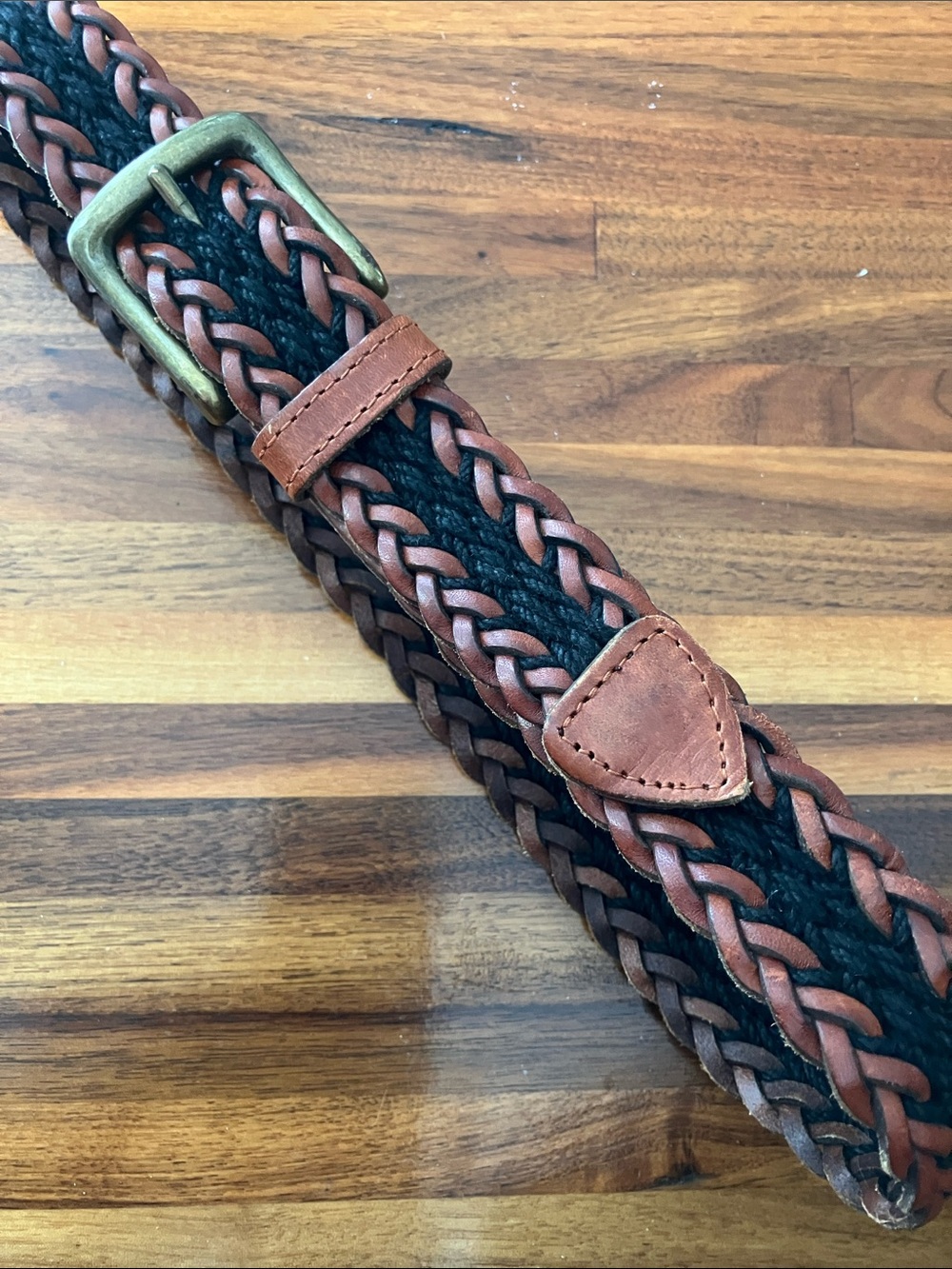 Fossil Braided Leather Belt Brown Black Woven Genuine Leather Adjustable Youth S